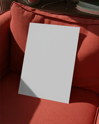 Modern Poster Mockup On Comfortable Sofa For Creative Design Presentation Use