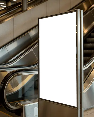 Vertical City Commuter Poster Mockup Near Escalator Advertising Space Promotional Display