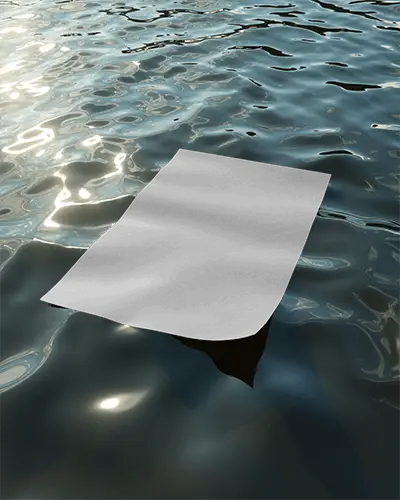 Paper Poster Mockup Floating Over Glistening Water With Light Reflections And Texture