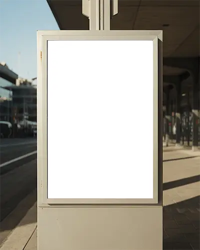 Empty Publicity Poster Mockup Stand On Sidewalk For Retail And Event Promotion