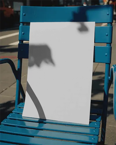 Urban Poster Mockup On Metal Chair Outdoor Street Environment Template Design Display