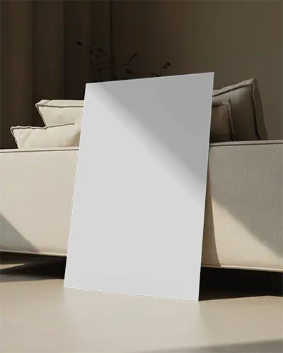 Modern Minimalist Poster Mockup Leaning Against Sofa In Contemporary Living Room Interior