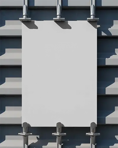 Vertical Poster Mockup Outdoor Metal Wall Clip Display Photorealistic Template