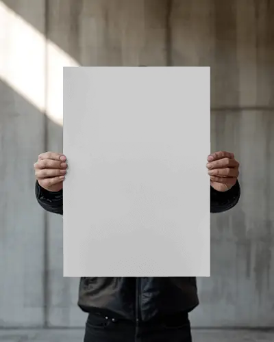 Portrait Poster Mockup On Urban Wall Background With Hands Showing Print Layout