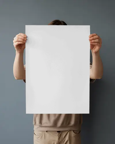 Vertical Poster Mockup Held By Person On Solid Background Ideal For Promotional Content