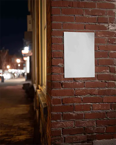 minimalist-outdoor-poster-mockup-on-brick-wall-with-night-city-light-background