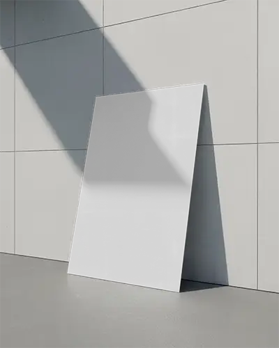 Angled Clean Poster Mockup On Smooth Floor Backdrop For Design Presentation Use