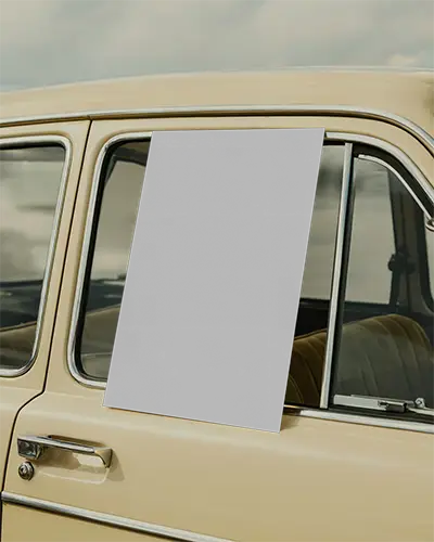 Vintage Car Window Poster Mockup Outdoor Retro Style Advertising Display Creative Presentation