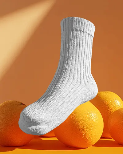 Crew Socks Mockup Standing On Fruit Creative Editorial Product Photography