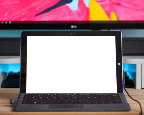 Tablet Mockup On Desk Connected To Monitor In Dual Screen Setup