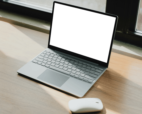 Minimal Laptop Mockup On Desk With Wireless Mouse And Sunlight