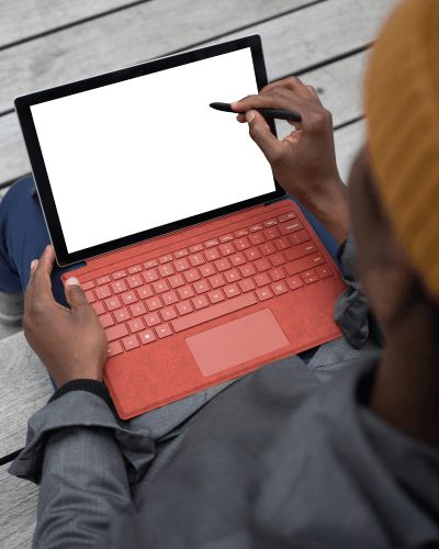 Tablet Laptop Hybrid Mockup With Stylus In Outdoor Setup