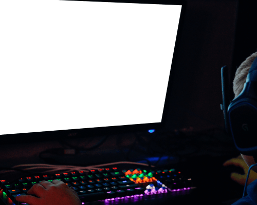 Window Display Mockup With Glowing Keyboard In Dark Gaming Setup