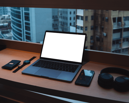Laptop Mockup On Round Table In Cozy Living Room