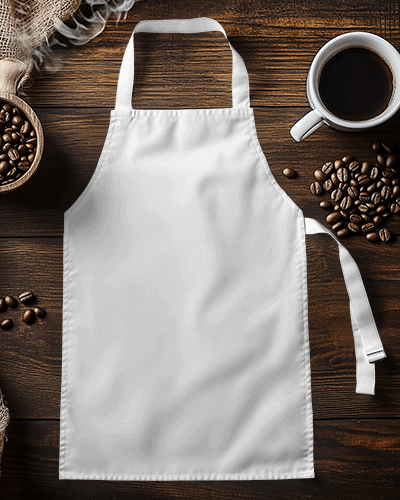 Sushi Apron Mockup Kitchen Accessory Coffee Beans Wooden Surface