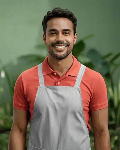 Smiling Professional Wearing Apron Mockup Front Facing Portrait Lifestyle Friendly Service Vibe