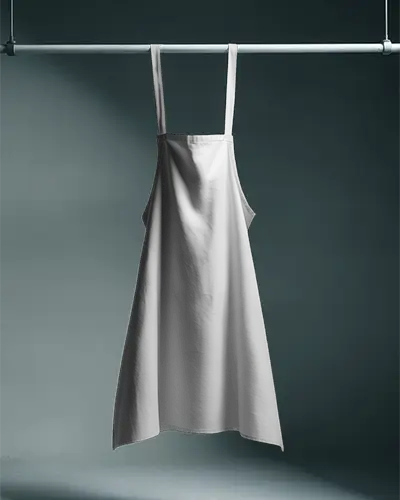 Hanging Apron Mockup On Rod Front View Soft Studio Lighting Minimal Commercial Display