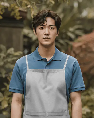 Gardener Apron Mockup On Male Model Front Facing Natural Environment Calm Working Mood