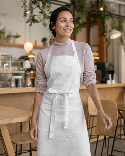 Cafe Interior Apron Mockup Female Barista With Cat