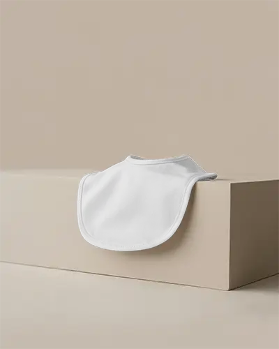 Premium Soft Baby Bib Mockup On Neutral Minimalist Surface Perfect For Branding