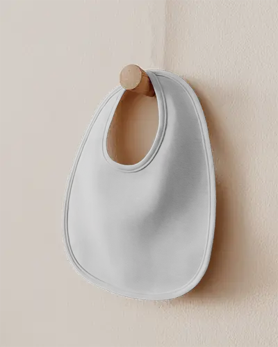 Blank Baby Bib Hanging On Wooden Hook Minimalist Infant Accessory Mockup