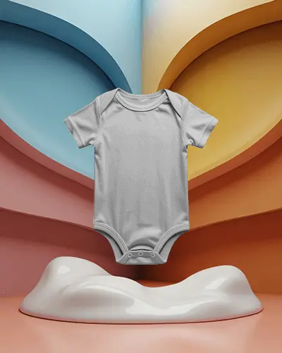 Short Sleeve Baby Onesie Mockup Front View Centered On Colorful Abstract Arched Background