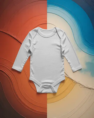 Infant Long Sleeve Onesie Mockup Flat Lay Baby Garment Smooth Fabric Studio Background
