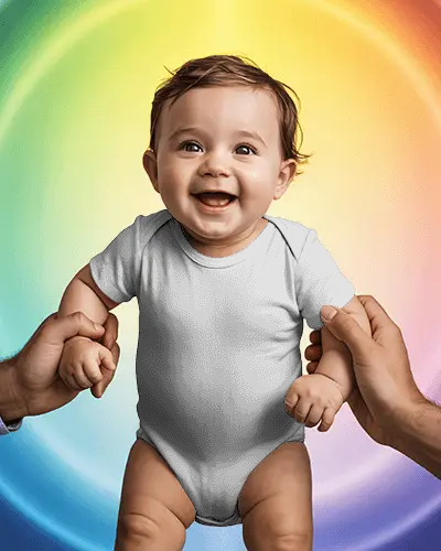 Adorable Baby Onesie Apparel Mockup Holding Hands Cute Baby Smiling Expressive Pose