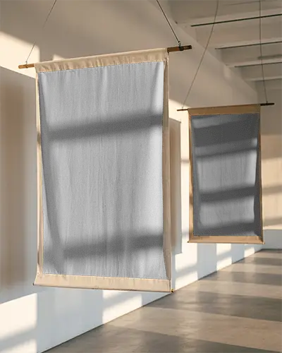 Modern Gallery Hanging Banner Mockup With Soft Shadow Play And Neutral Tones Elegant Interior Display