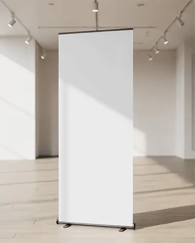 Bright Interior Pull Up Banner Mockup Modern Banner In Empty Room With Sunlight And Shadows