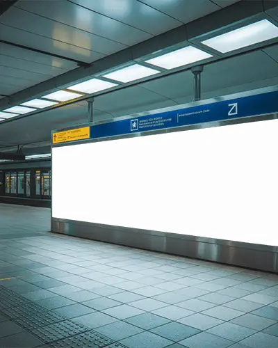 Illuminated Horizontal Kiosk Banner Mockup Subway Station Poster Display With Overhead Lighting Panels