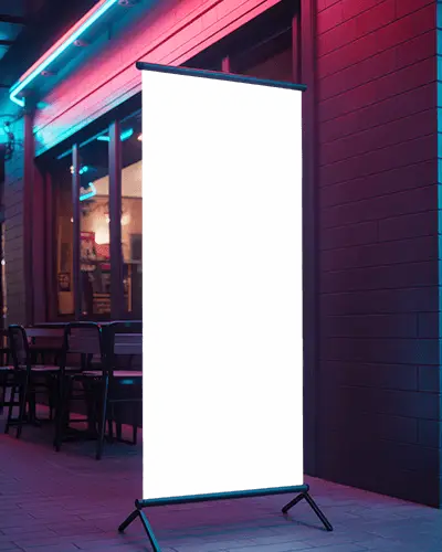 Vertical Roll Up Banner Stand Mockup For Street Side Marketing And Product Presentation