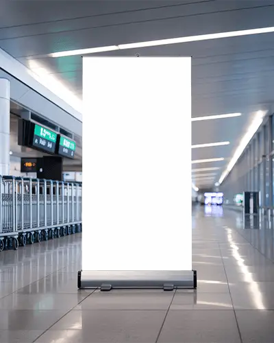 Airport Blank Banner Stand Mockup For Advertising Promotion And Information Display