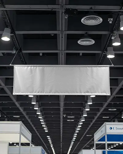 Trade Show Ceiling Banner Mockup Horizontal Hanging Banner Inside Expo Center Hall