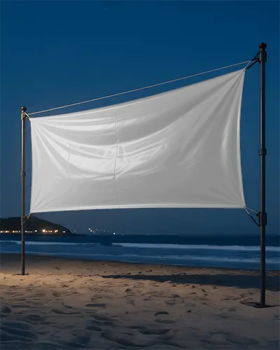 Outdoor Advertising Banner Mockup On Sandy Beach At Night Ideal Promotion Display