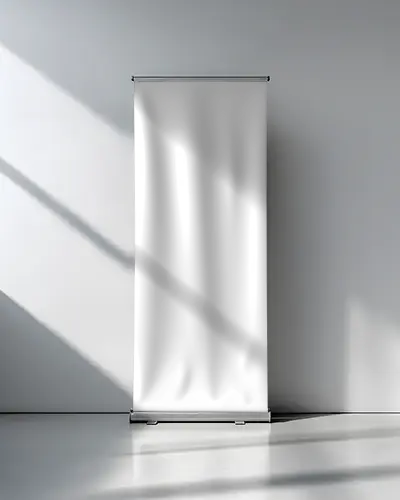 Vertical Pull Up Banner Mockup For Brand Promotion Events Or Trade Shows With Clean Background