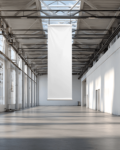blank-vertical-banner-mockup-hanging-in-large-open-warehouse-with-natural-light