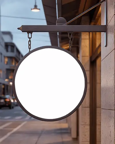 Exterior Hanging Banner Mockup For Storefront Brand Advertising On City Roadside