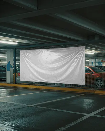 Realistic Car Park Banner Mockup For Advertising Promotional Material Showcasing