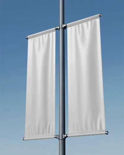 Double Vertical Hanging Banners Mockup On Streetlight Pole Mockup Template