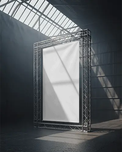 Industrial Hanging Banner Mockup For Event Promotion Or Exhibition Display Setup