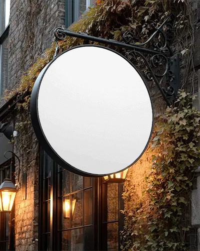 Vintage Round Hanging Mockup Sign For Retail Boutique Or Cafe Business