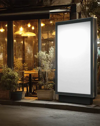 Blank Urban Advertising Banner Mockup Front Lit Pedestal Display For Promotion