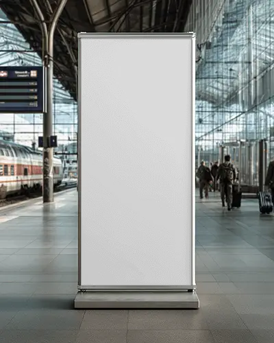Blank Urban Banner Mockup At Railway Station For Advertisement Display And Promotion