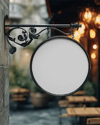 Vintage Round Hanging Banner Mockup Outdoor Restaurant Decoration Sign