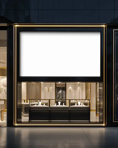 Luxury Retail Storefront Banner Mockup With Spacious Window And Modern Lighting