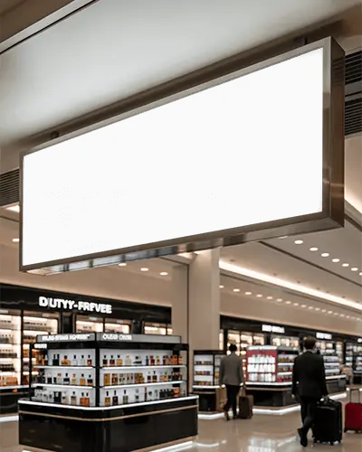 Blank Rectangular Horizontal Banner Mockup In Modern Commercial Shop Interior