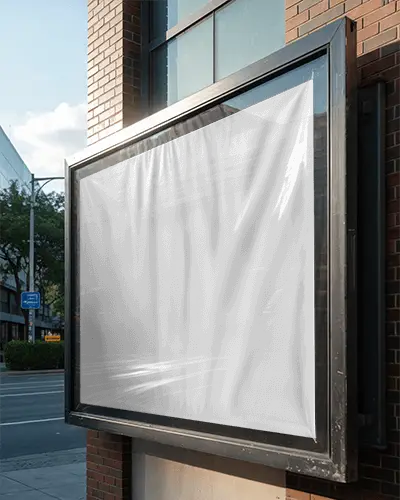 Urban Outdoor Advertising Banner Mockup On Brick Wall In City Street Environment