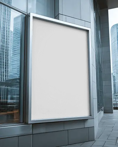 High Resolution Commercial Banner Mockup On Building Facade In Metropolitan Area