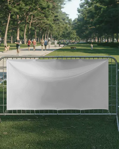 Photorealistic Park Banner Mockup With People Walking In Tree Lined Avenue Bright And Lively Scene
